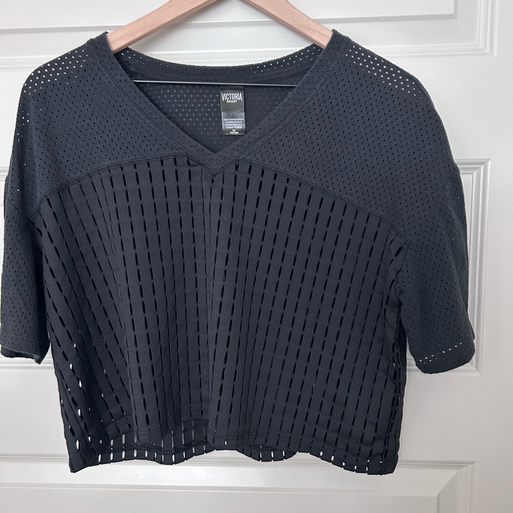 VS Black Perforated V-Neck Crop Top